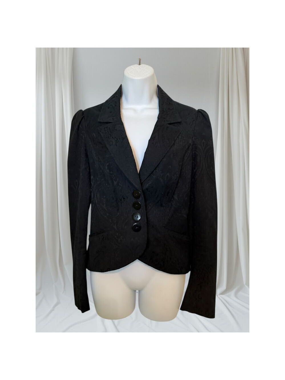 Betsey Johnson Blk Jacquard Damask Blazer Jacket Elegant Gothic Victorian Style